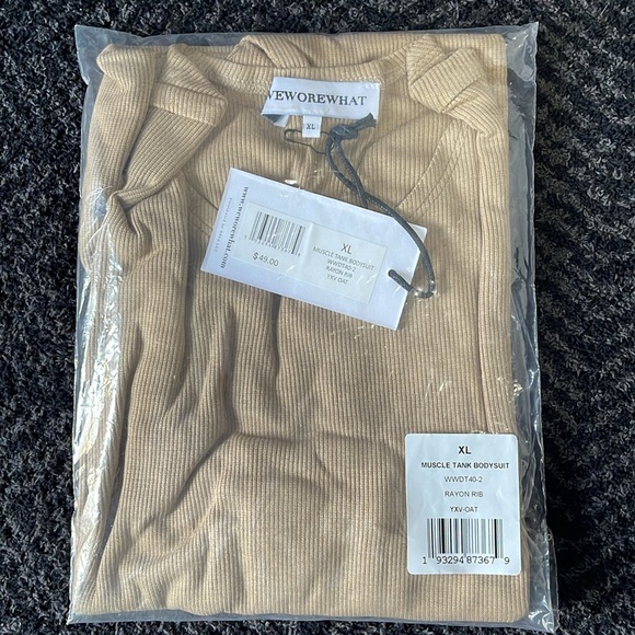 WeWoreWhat - Muscle Tank Rayon Rib Bodysuit - Oat XL - Picture 4 of 11
